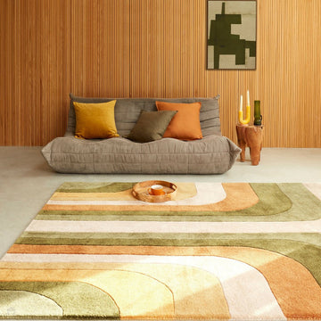Romy 02 Retro Modern Abstract Hand-Woven Soft Wool-Feel Eco Fibre Rainbow Green/Multicolour Rug-Asiatic Carpets-Rug Love - The Most Loved Rug Store